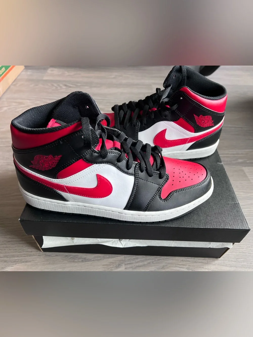 Jordan 1’s Mid Sneakers - Red, Black & White